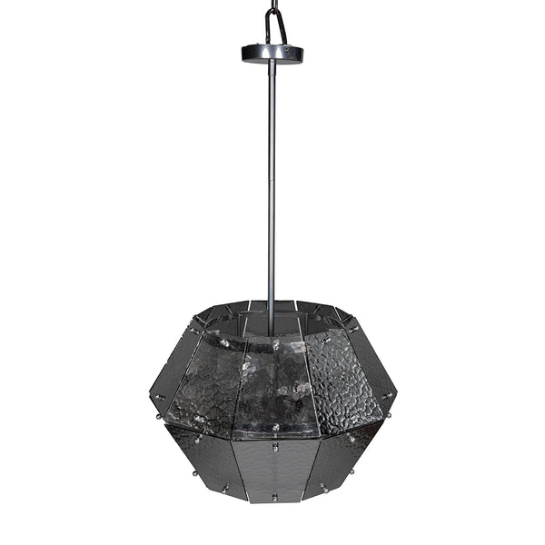 Obsidian Geometric Chandelier Hammered Smoked Glass Chrome Frame Art Deco Ceiling Light