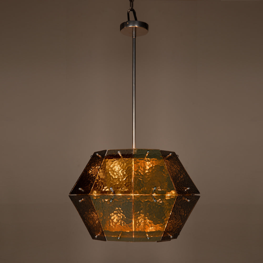 Obsidian Geometric Chandelier Hammered Smoked Glass Chrome Frame Art Deco Ceiling Light