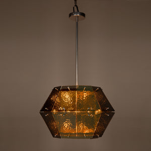 Obsidian Geometric Chandelier Hammered Smoked Glass Chrome Frame Art Deco Ceiling Light