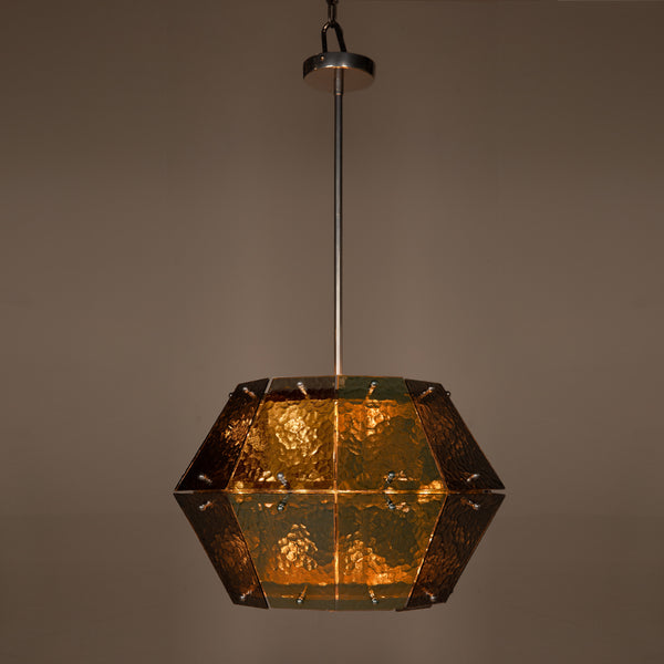 Obsidian Geometric Chandelier Hammered Smoked Glass Chrome Frame Art Deco Ceiling Light