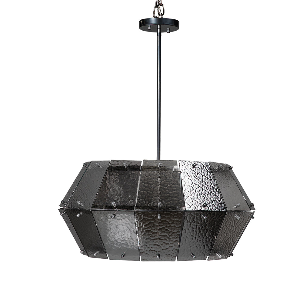 Obsidian Geometric Chandelier Smoked Glass Iron Frame Art Deco Dining Room Accent