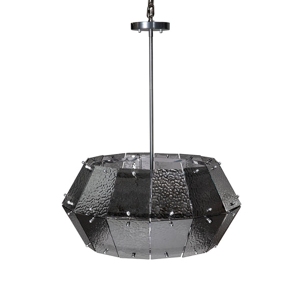 Obsidian Geometric Chandelier Smoked Glass Iron Frame Art Deco Dining Room Accent