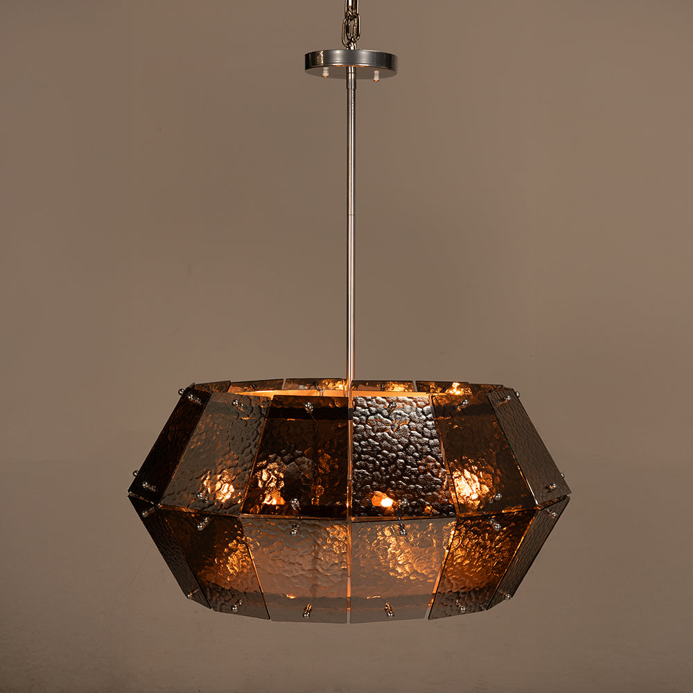 Obsidian Geometric Chandelier Smoked Glass Iron Frame Art Deco Dining Room Accent
