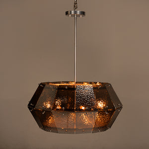 Obsidian Geometric Chandelier Smoked Glass Iron Frame Art Deco Dining Room Accent