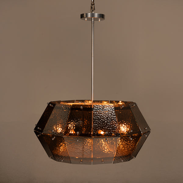 Obsidian Geometric Chandelier Smoked Glass Iron Frame Art Deco Dining Room Accent