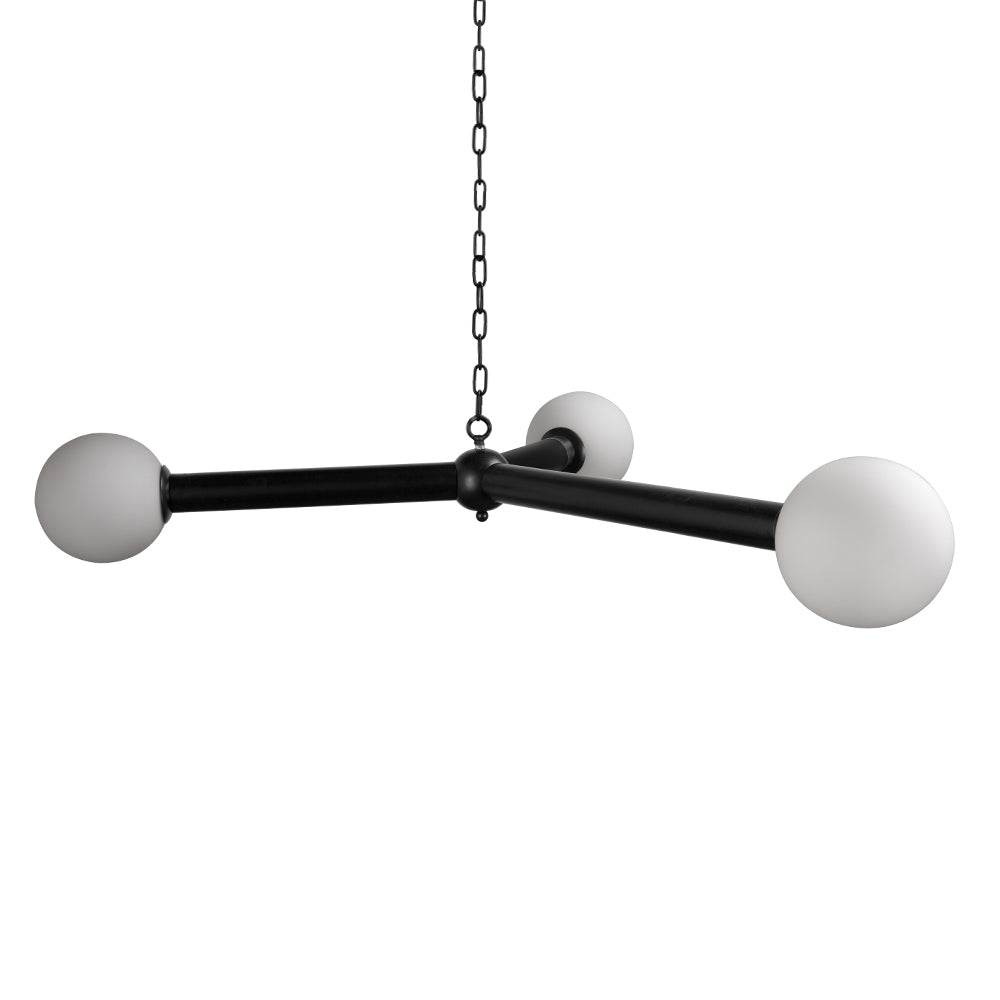 Clemenza Chandelier Matte Black Iron Frame Three Frosted Glass Shades Modern Pendant Light