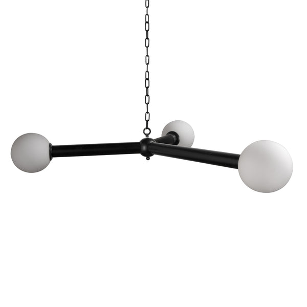 Clemenza Chandelier Matte Black Iron Frame Three Frosted Glass Shades Modern Pendant Light