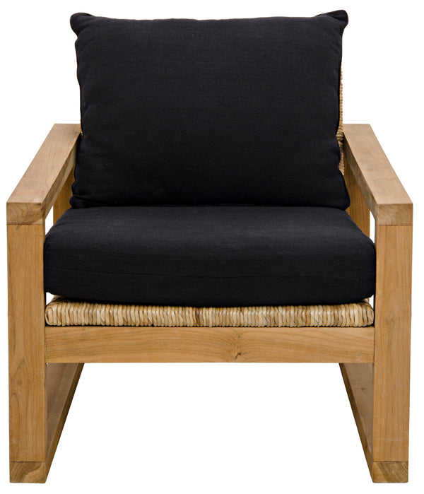 Martin Solid Teak Accent Chair with Hand-woven Reed Seat and Black Cotton Cushion