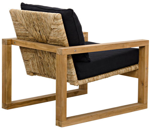 Martin Solid Teak Accent Chair with Hand-woven Reed Seat and Black Cotton Cushion