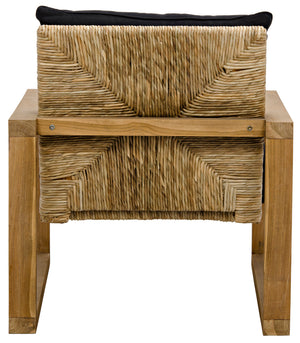 Martin Solid Teak Accent Chair with Hand-woven Reed Seat and Black Cotton Cushion
