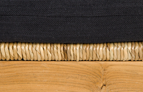 Martin Solid Teak Accent Chair with Hand-woven Reed Seat and Black Cotton Cushion