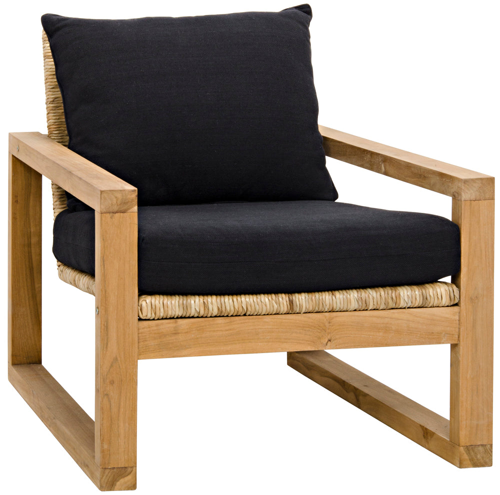 Martin Solid Teak Accent Chair with Hand-woven Reed Seat and Black Cotton Cushion