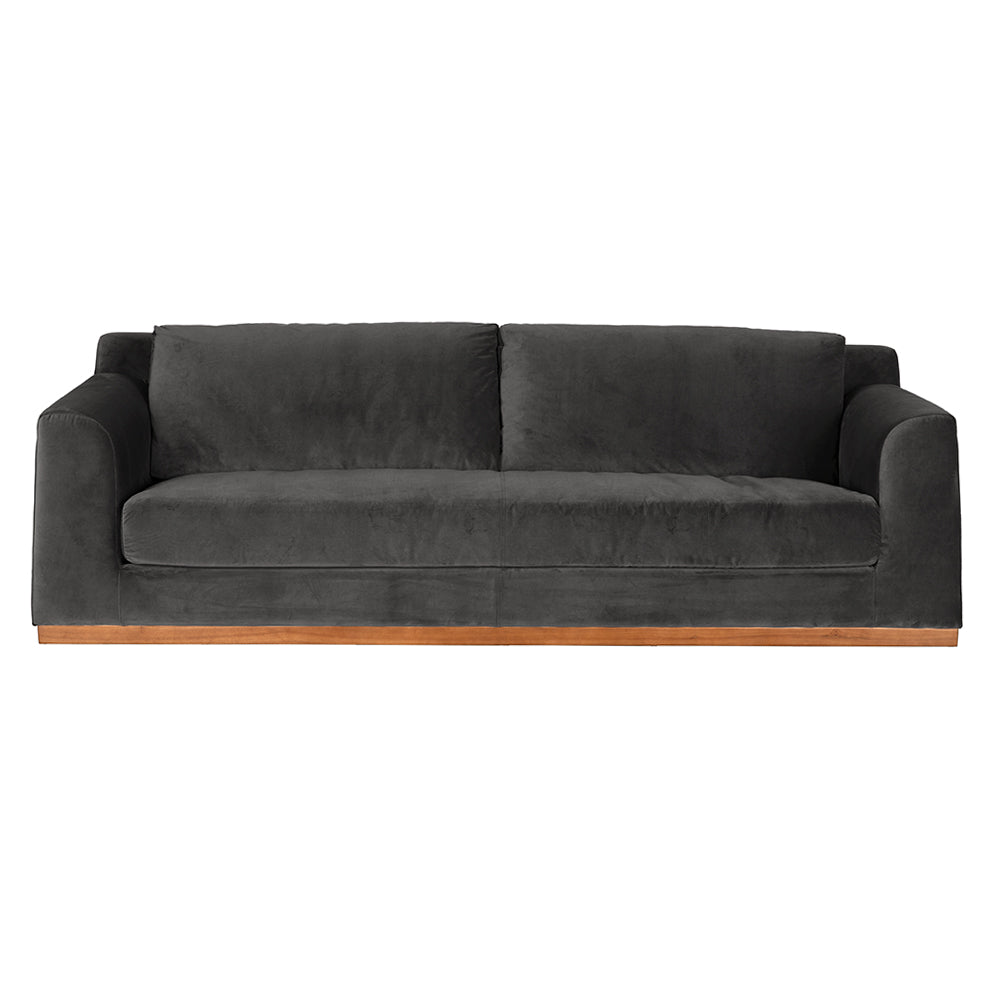 Seville Velvet Upholstered 3-seater Sofa with Walnut Plinth Base for Modern Living Rooms