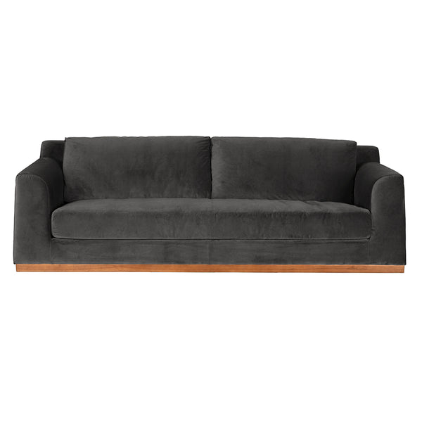 Seville Velvet Upholstered 3-seater Sofa with Walnut Plinth Base for Modern Living Rooms