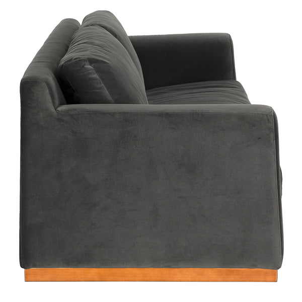 Seville Velvet Upholstered 3-seater Sofa with Walnut Plinth Base for Modern Living Rooms