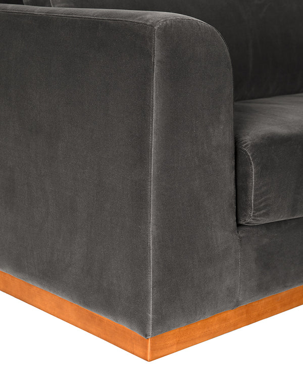 Seville Velvet Upholstered 3-seater Sofa with Walnut Plinth Base for Modern Living Rooms