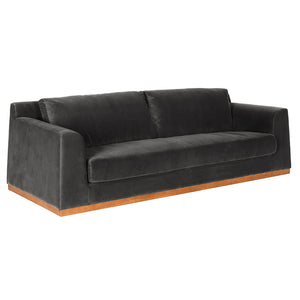 Seville Velvet Upholstered 3-seater Sofa with Walnut Plinth Base for Modern Living Rooms