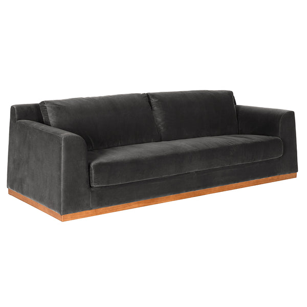 Seville Velvet Upholstered 3-seater Sofa with Walnut Plinth Base for Modern Living Rooms