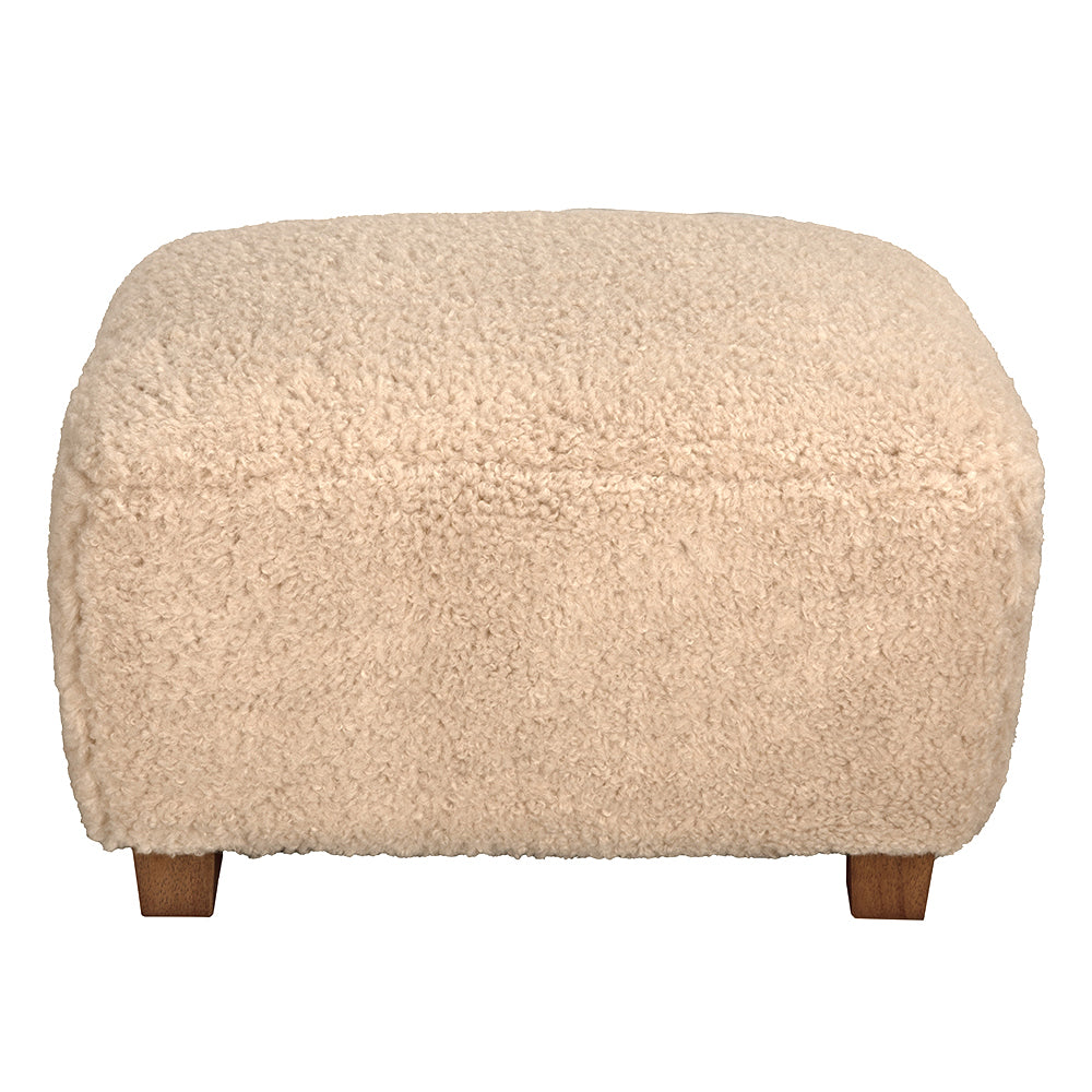 Pola Teddy Fleece Ottoman Stool with Walnut Base for Modern Living Spaces