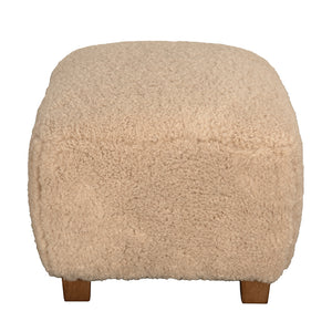 Pola Teddy Fleece Ottoman Stool with Walnut Base for Modern Living Spaces