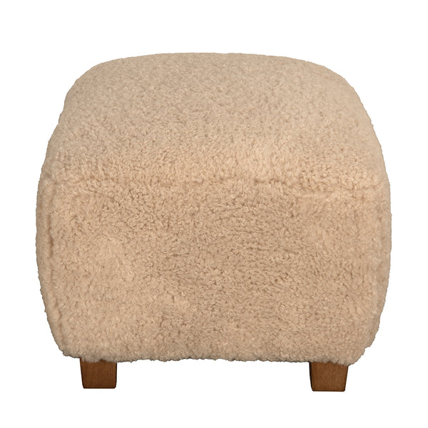 Pola Teddy Fleece Ottoman Stool with Walnut Base for Modern Living Spaces