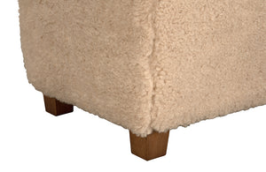Pola Teddy Fleece Ottoman Stool with Walnut Base for Modern Living Spaces