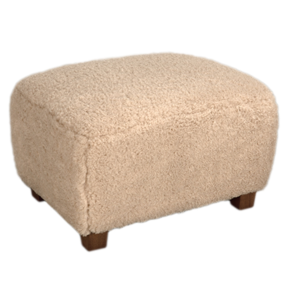 Pola Teddy Fleece Ottoman Stool with Walnut Base for Modern Living Spaces