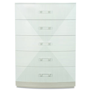 Bernhardt Bernhardt Axiom Tall Chest With Five Drawers, Acrylic-Metal Hardware, Linear White & Gray Finish 381119