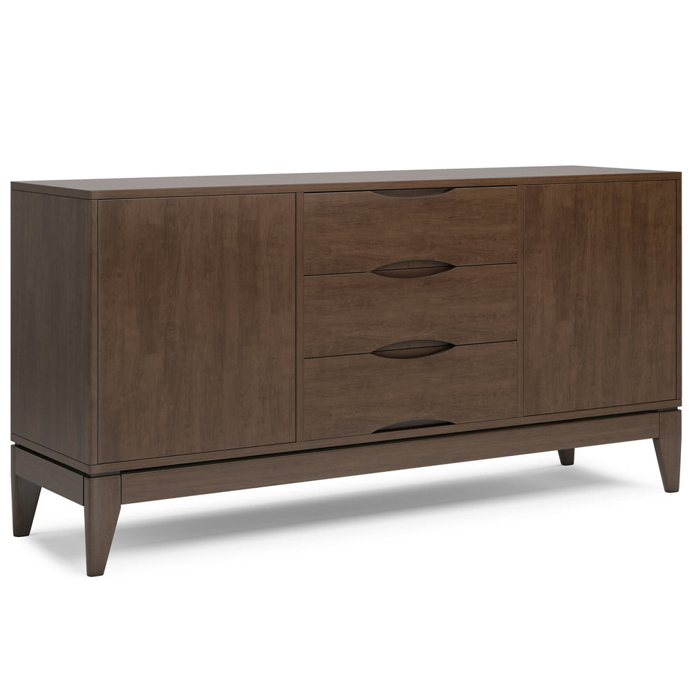 English Elm Harper Solid Hardwood Sideboard Buffet in Walnut Brown – Handcrafted Rubberwood, Mid-Century Storage Solution B136P158723
