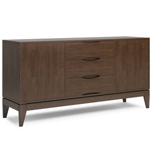 English Elm Harper Solid Hardwood Sideboard Buffet in Walnut Brown – Handcrafted Rubberwood, Mid-Century Storage Solution B136P158723