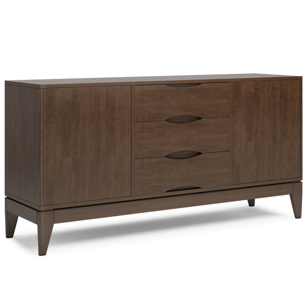 English Elm Harper Solid Hardwood Sideboard Buffet in Walnut Brown – Handcrafted Rubberwood, Mid-Century Storage Solution B136P158723