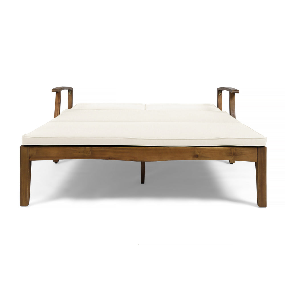 English Elm Christopher Knight Home® - Perla Double Chaise Lounge - Elegant Cream Acacia Wood For Poolside Relaxation & Adjustable Comfort 63357.00CRM