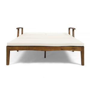 English Elm Christopher Knight Home® - Perla Double Chaise Lounge - Elegant Cream Acacia Wood For Poolside Relaxation & Adjustable Comfort 63357.00CRM