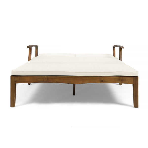 English Elm Christopher Knight Home® - Perla Double Chaise Lounge - Elegant Cream Acacia Wood For Poolside Relaxation & Adjustable Comfort 63357.00CRM