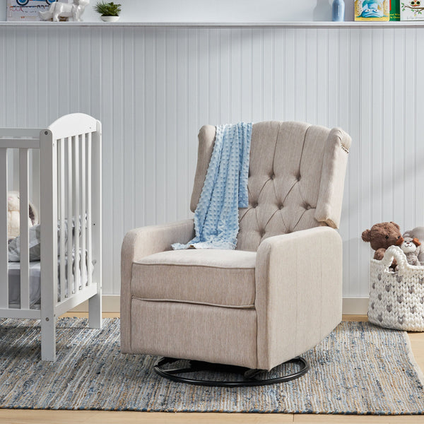 English Elm Christopher Knight Home® - Classic Linen Recliner Chair with 360° Swivel and Manual Recline, Durable Frame, Cozy Upholstery Beige 66842.00BGE