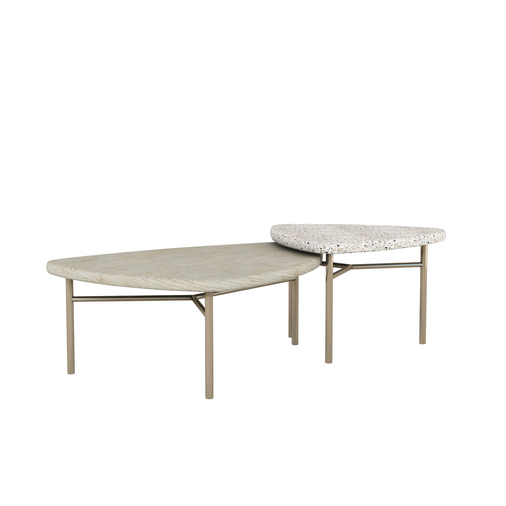 A.R.T. Furniture Cotiere Contemporary 2-piece Cocktail Tables Set With Wood & Terrazzo Tops, Bronze Metal Base Beige Parawood Solids,Mixed Split Cathedral Quarter,White Oak Veneer,Terrazzo Stone,Metal 299362-1243