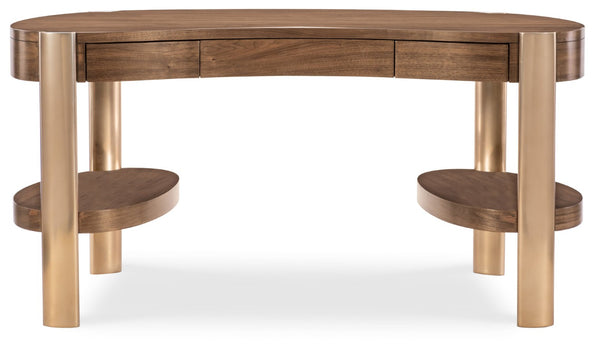 Hooker Furniture Eleana Sculptural Writing Desk In Light Caramel Walnut With Sunlit Bronze Legs And Custom Storage Options 7252-10458-85