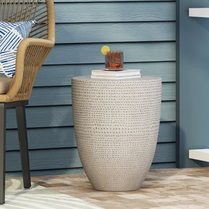 English Elm Outdoor Lightweight Concrete Cylinder Side Table for Patio Pool Deck or Balcony 73445.00
