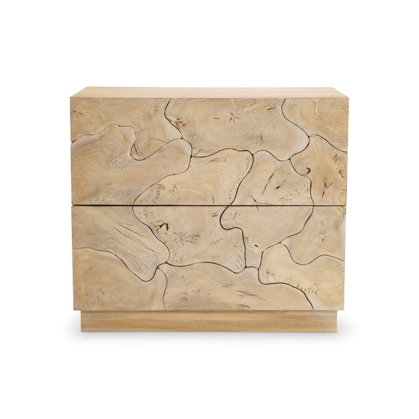 Bernhardt Bernhardt Calavaras Nightstand With Sliced Teak Open-Work Pattern, 2 Push-Open Drawers, Bleached Finish 347232