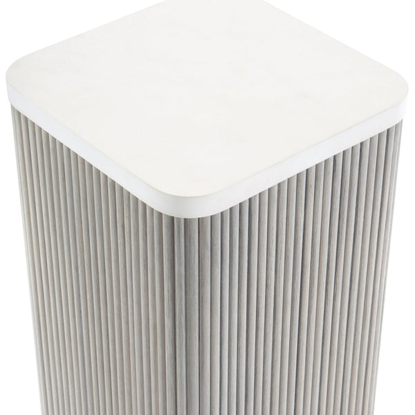 Bernhardt Bernhardt Colonnade Accent Table — Compact 13" Square Modern End Table With Reeded Gmelina Base, Faux Stone Top (23.5") 458124