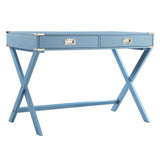 Homelegance By Top-Line Beatrix X-Base Wood Accent Campaign Writing Desk Blue MDF