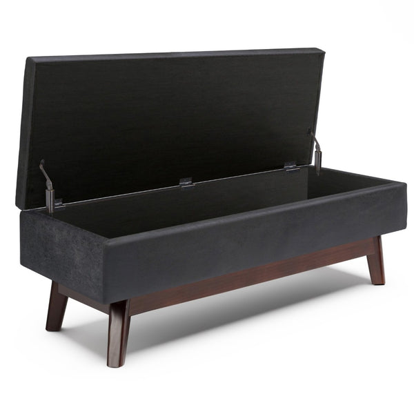 English Elm Owen Rectangular Storage Ottoman - Stylish Distressed Black Faux Leather With Hidden Storage Space B136P159181-GIGA