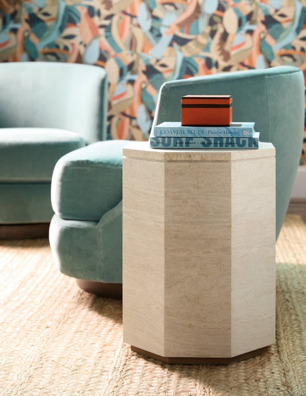 Hooker Furniture Commerce Haven Spot Table Octagonal Marble Accent End Table — Compact Plinth Base, Natural Veining, Durable Luxury (22" H) 7228-80238-05