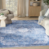 Nourison Washables NWB15 Machine Made Power-loomed Narrow Border Indoor Only Vintage  Rug Blue, Blue Front Base, 85% Polyester,9% Cotton,6% Other Fibers 99446994202