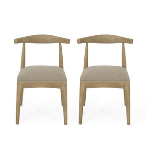 English Elm Dining Chair Set of Two Rubberwood Upholstered Seats Mid-century Modern Open Back Style Linen 74526.00PEBLN