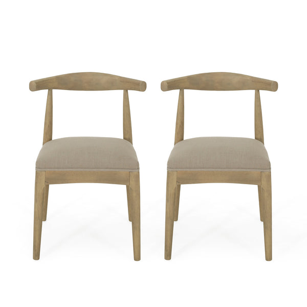 English Elm Dining Chair Set of Two Rubberwood Upholstered Seats Mid-century Modern Open Back Style Linen 74526.00PEBLN