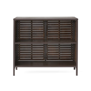 English Elm Christopher Knight Home® - MILOS Acacia Wood Outdoor Bar Table with Slatted Design, Rustic Metal Legs, 300 lb Capacity, Shelves 57486.00DBRN