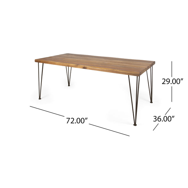 English Elm Christopher Knight Home® - ZION Teak Industrial Wood & Metal Rectangular Dining Table with Live Edge, Hairpin Legs, Durable Finish 64486.00