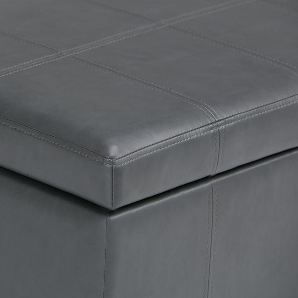 English Elm Amelia Storage Ottoman Bench with Hidden Compartment, Nailhead Trim, Stitched Faux Leather Seat Dark Gray B136P159108