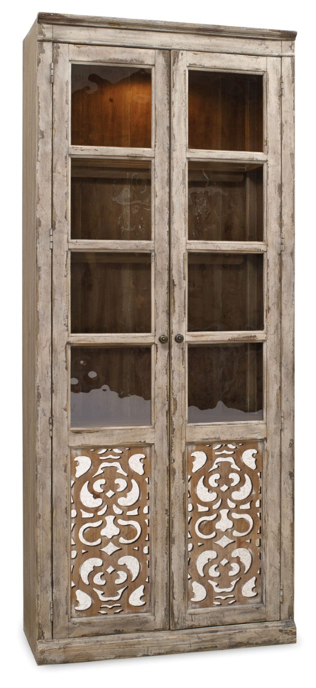 Hooker Furniture Chatelet Rustic-Luxury Bunching Curio Cabinet With Seeded Glass, Adjustable Shelves & Interior Light 5351-75908